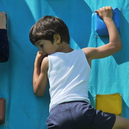 A child enjoying the climbing wall