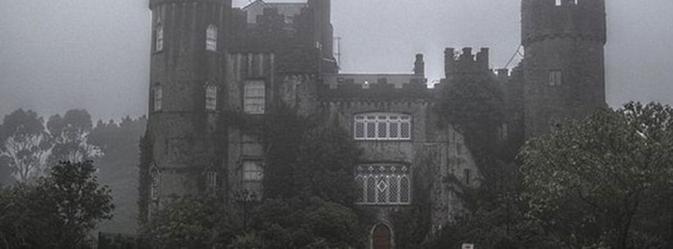 The exterior of Malahide Castle in Dublin at night